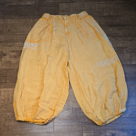 By Anthropologie Embroidered Parachute Pants Small Linen Blend Mango Mojito - Picture 3 of 6